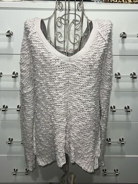 Free People V-Neck Open Knit Gray Sweater, size S